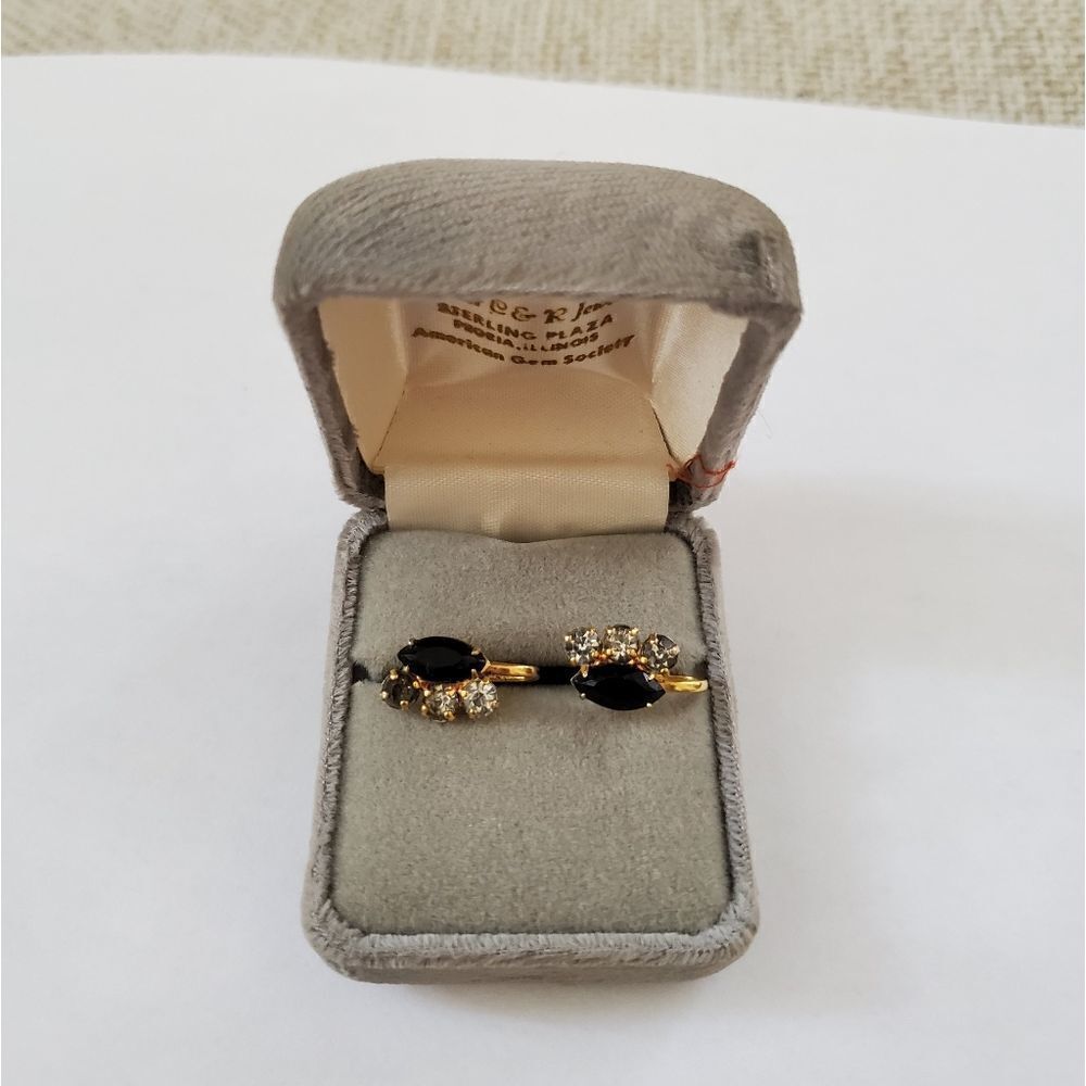 Vintage Onyx and Rhinestone Clip On Earrings